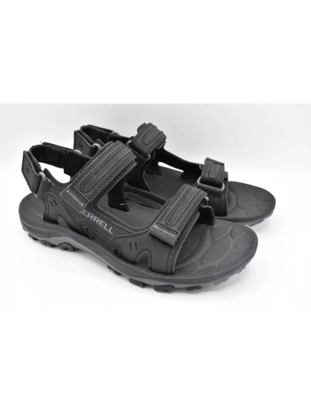 Merrell Men 10 Huntington Sport Convertible Black Leather Open Toe Sandals Shoes